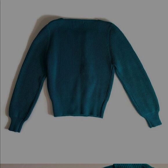 Vintage 80s Cardigan Sweater M Double Breasted Teal Blue / Green Acrylic CLX1A - Picture 3 of 12